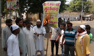 Activists burning effigy of Delhi Police in Lucknow on 24 March 2013